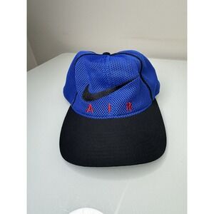 Vintage 90's Nike Air Mesh Hat Cap Snapback Blue & Black White Tag Y2K Swoosh